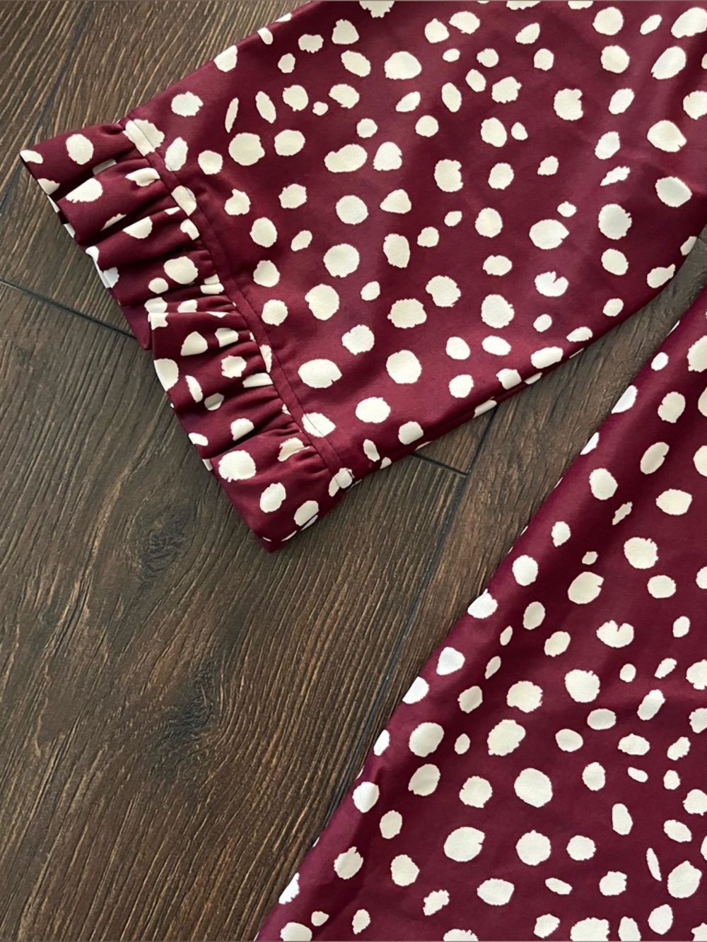 Jude Connally Burgundy Polka Dot Ruffle Neck Shift Dress - Picture 2 of 2